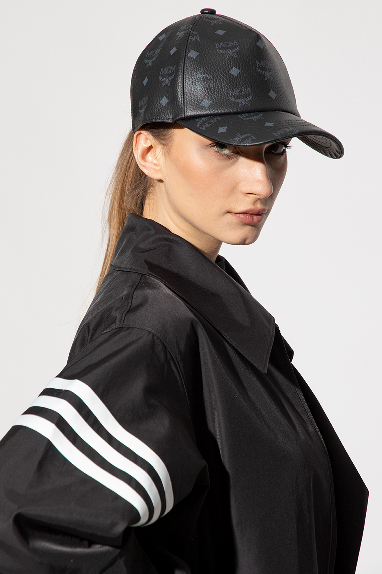 Black Patterned baseball cap MCM VbjdevelopmentsShops Australia The cap transcends generations with its relaxed crown and curved visor